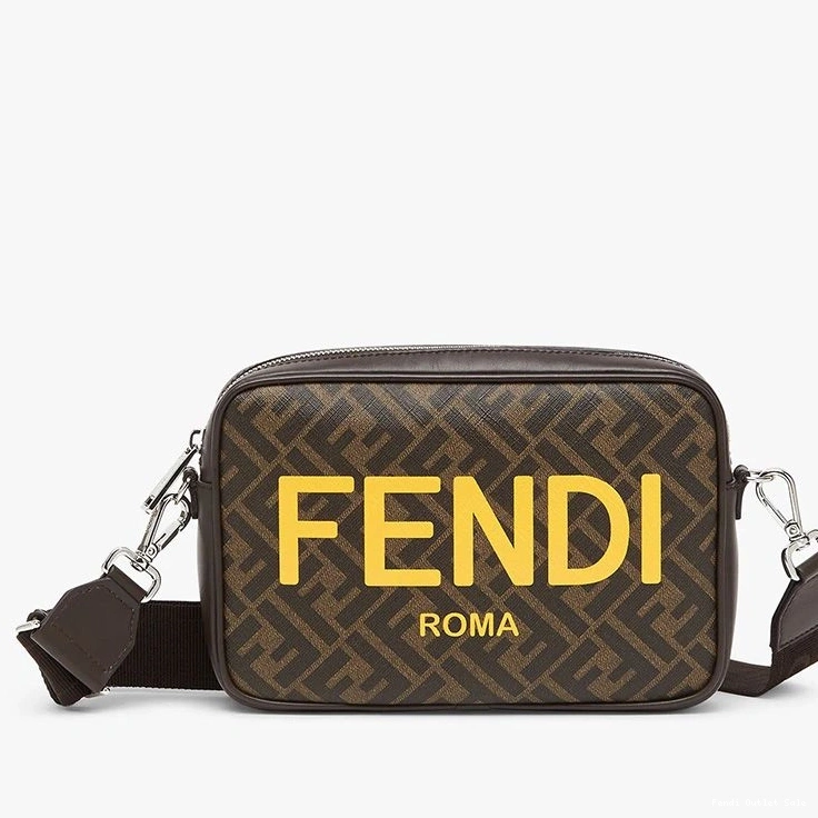 Cheap Brown FF Camera Logo Fendi Motif In Compact Fabric ROMA Case 0825